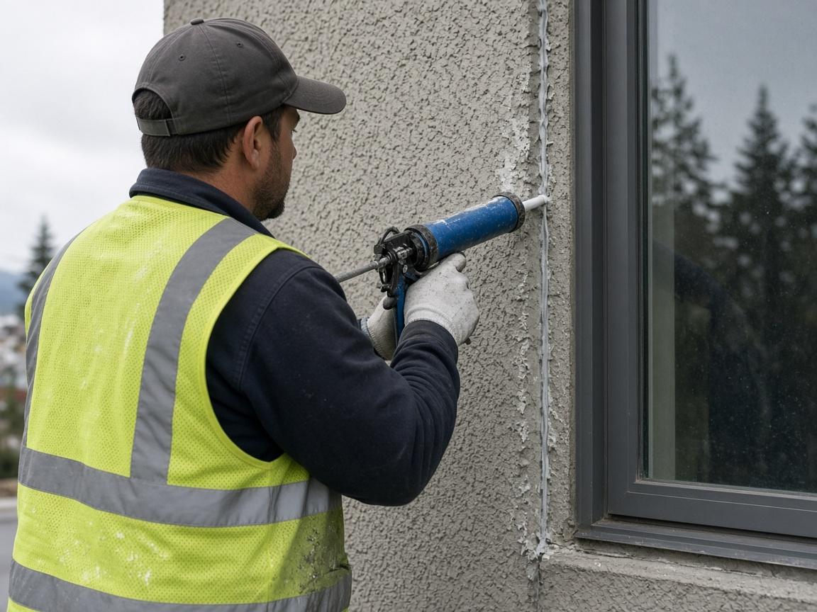 Surface prep caulk and prime on a commercial building in Burnaby BC